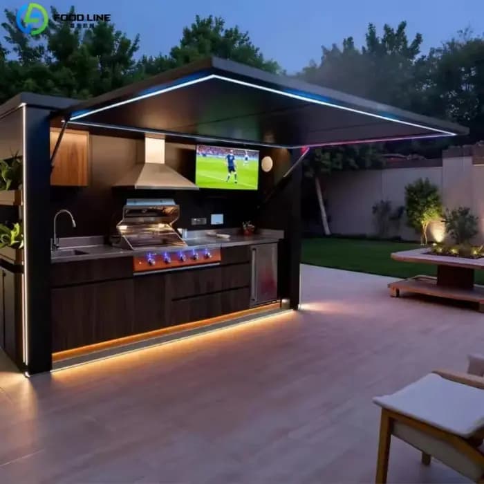 Pergola de cuisine extérieure complète en acier inoxydable avec grill tout-en-un pour patio et jardin