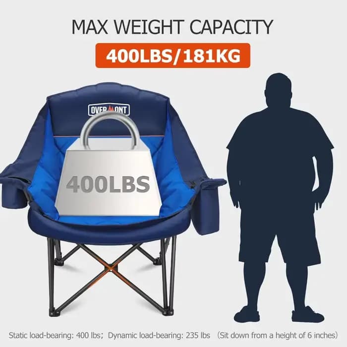 Chaise de camping XL surdimensionnée pour adultes, chaise pliante rembourrée robuste avec support de