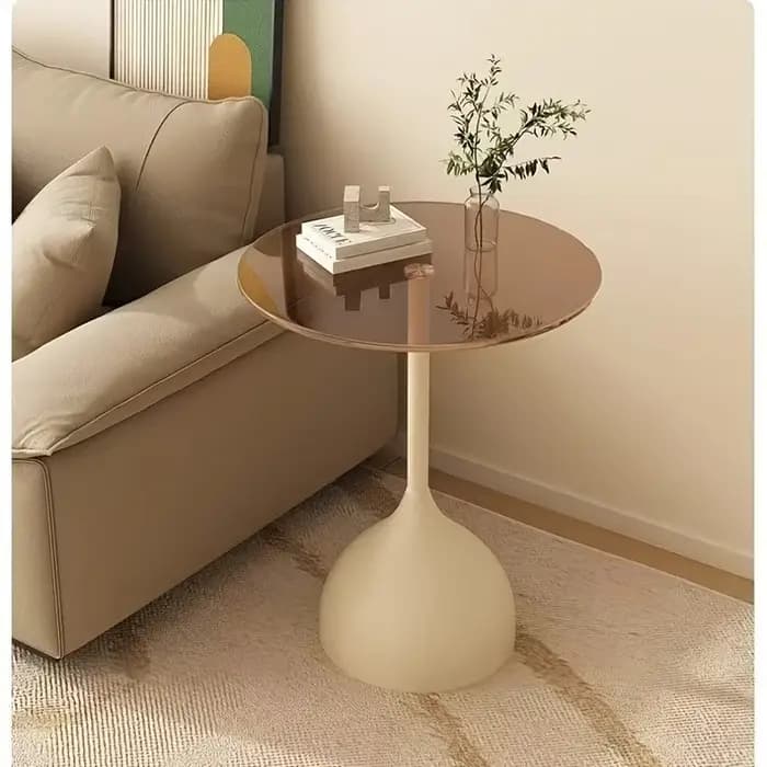 Table d'appoint ronde moderne avec plateau en verre trempé et structure en métal - Petite