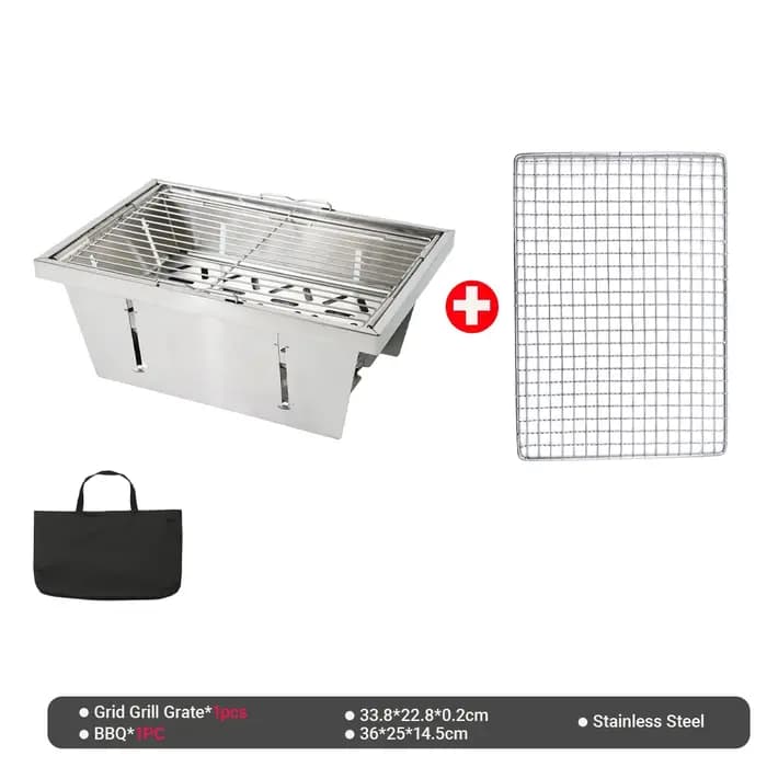 Barbecue pliable Pandatour Camping 1Unit IGT, facile à installer, portable, pour la randonnée, réchaud à charbon de bois, grille en acier inoxydable.