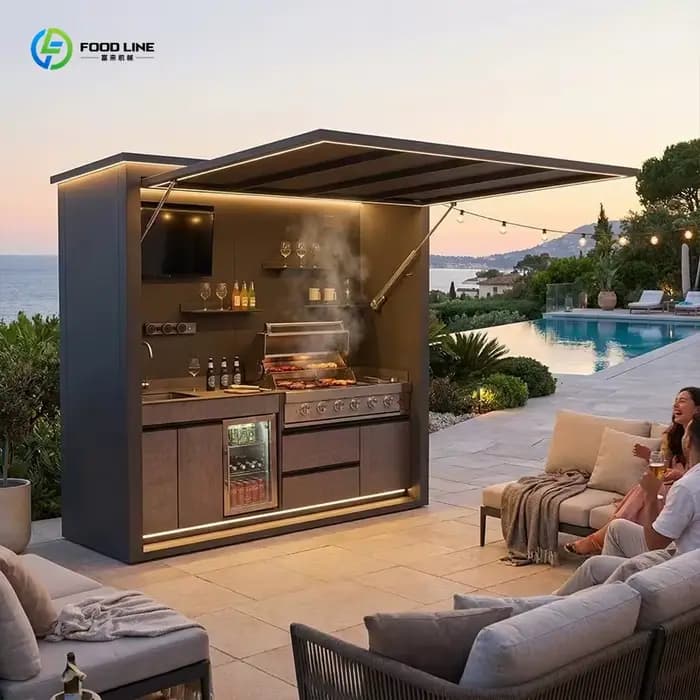Îlot de cuisine extérieur en aluminium sur mesure, idéal pour les fêtes barbecue dans les clubs de p