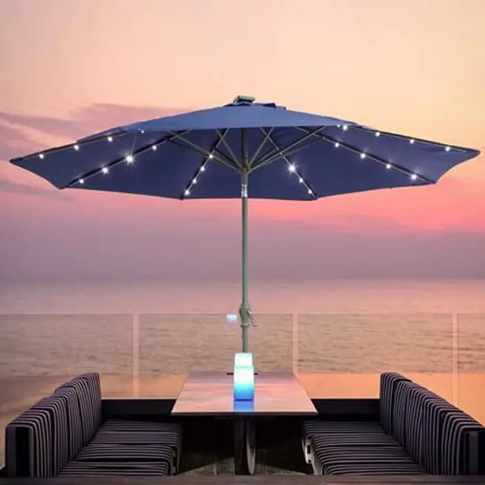 Parasol de Patio éclairé par LED solaire, parapluie suspendu en porte-à-faux avec 8 Modes de luminos