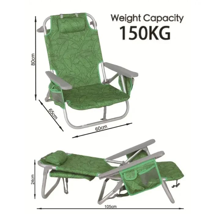Chaise longue pliante d'extérieur avec dossier, inclinable à 5 vitesses, pour la plage, le camping, la terrasse