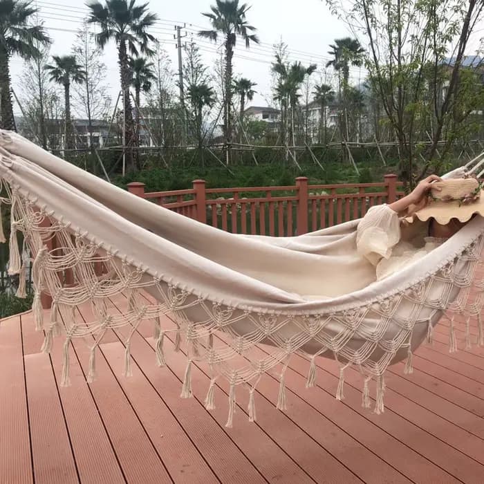 Hamac à franges en macramé, deux places, fait à la main, pour maison, extérieur, jardin, plage