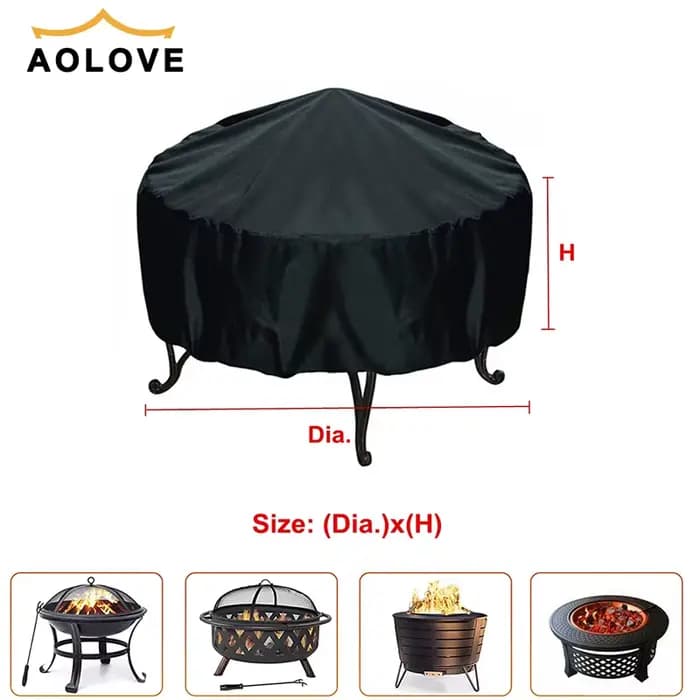 Couverture noire imperméable pour foyer de Patio, couverture de Table ronde, accessoires de Barbecue