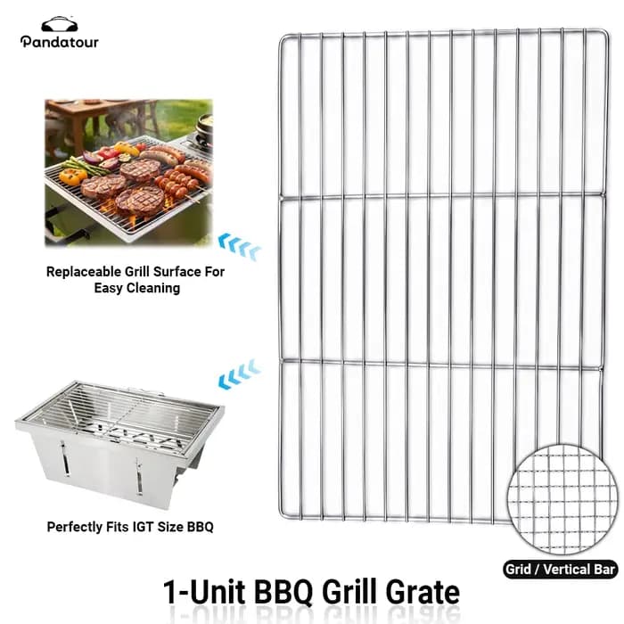 Barbecue pliable Pandatour Camping 1Unit IGT, facile à installer, portable, pour la randonnée, réchaud à charbon de bois, grille en acier inoxydable.