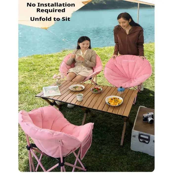Chaise pliante d'extérieur Shell Chair, design élégant, coussin épais en velours cristal doux, portable pour le camping.