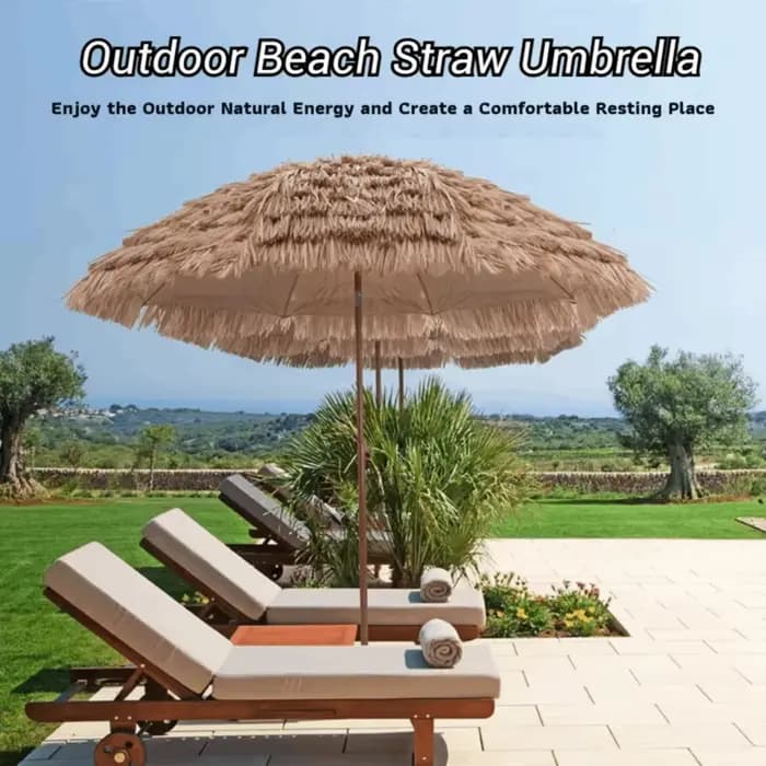 Parasol de jardin en simili chaume de 63 pouces pour piscine et jardin, avec baleines métalliques, i