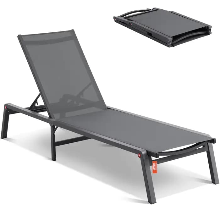 SucceBuy Chaise longue extérieure en aluminium Patio LoungeFolding Pool Lounge inclinable entièremen