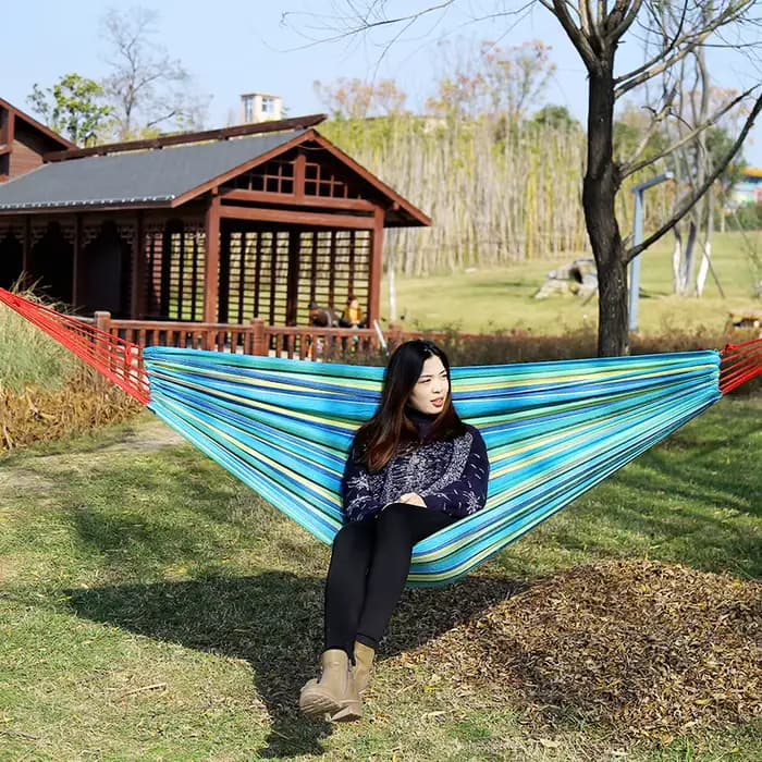 NewOutdoor-Hamac simple en toile pour camping, balançoire intérieure pour enfants, hamac rayé épais,