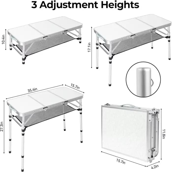 Table de camping pliante avec filet de rangement