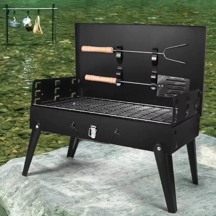 Barbecue portable pliable au charbon de bois avec poignée