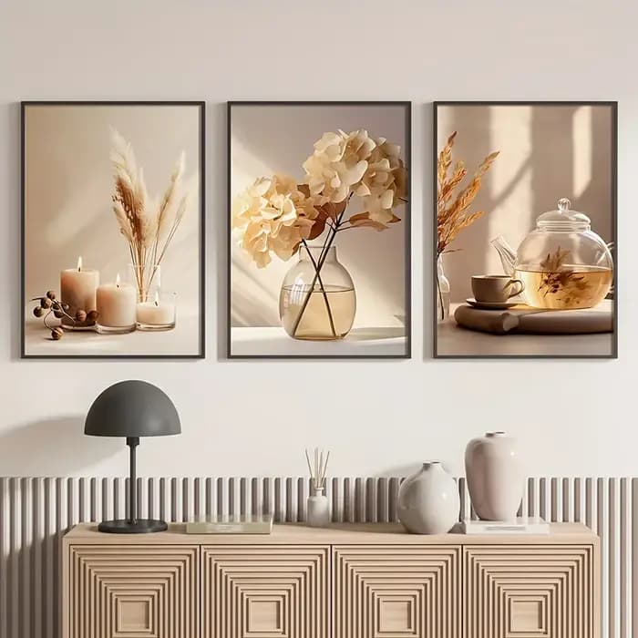 Toile de peinture de fleurs beiges minimalistes, galerie de paysages modernes, affiche florale, salon moderne, chambre à coucher, décoration de maison