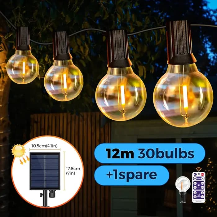 12M 30 LEDS G40 guirlandes solaires lumières de Patio extérieur solaire et alimenté par USB étanche Globe suspendus lumi