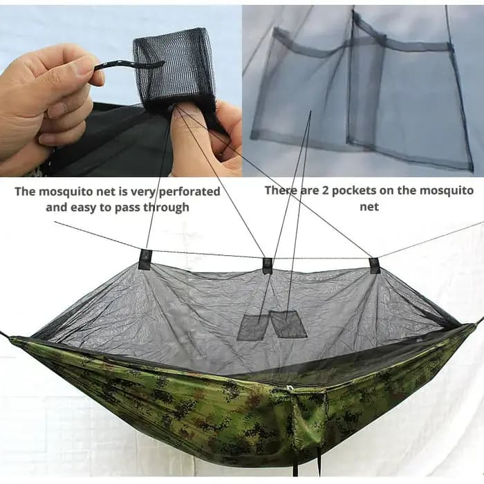 Hamac léger et portable avec moustiquaire et auvent imperméable, équipement d'extérieur pour le camp