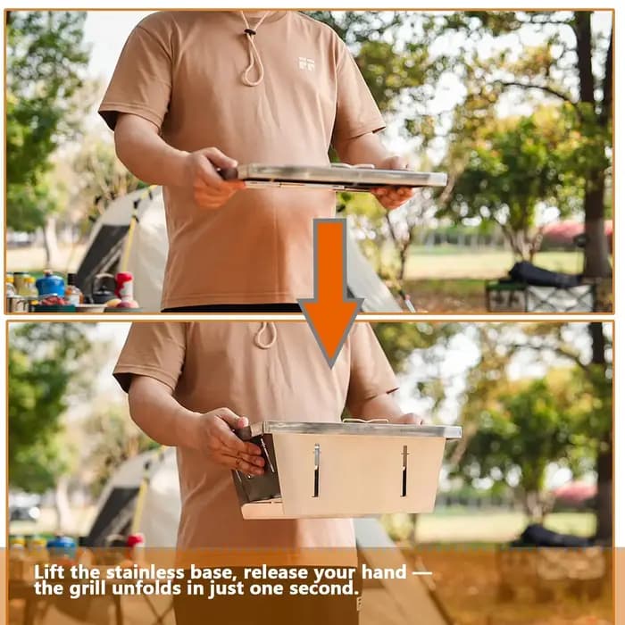 Barbecue pliable Pandatour Camping IGT 1 unité, en acier inoxydable, facile à installer, amovible et portable pour la randonnée