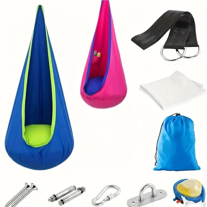 Fauteuil hamac robuste, balançoire portable intérieure/extérieure avec coussin gonflable et poche - Choix idéal pour le camping et le balcon