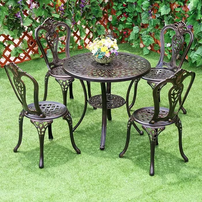 2025 plus récent Table extérieure ronde Patio Table à manger meubles en métal en fonte d'aluminium T