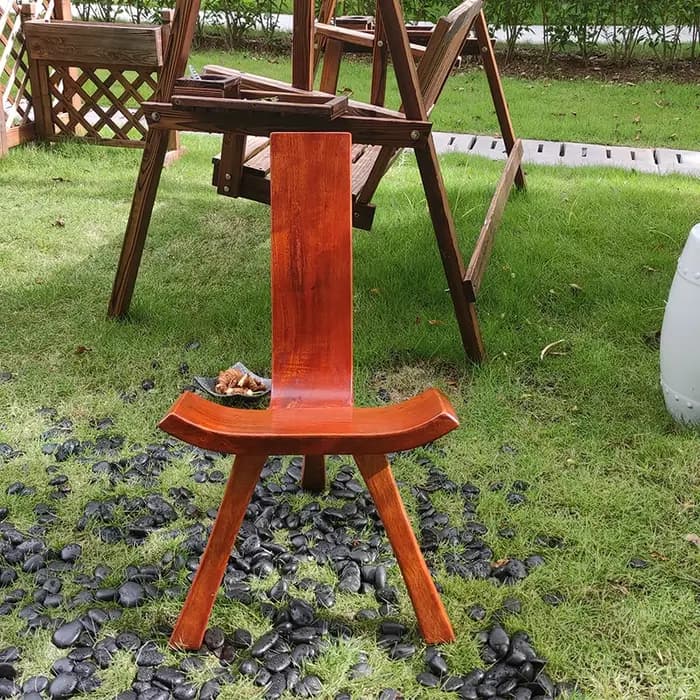 Chaise de loisirs haut de gamme en bois massif à trois pieds avec dossier