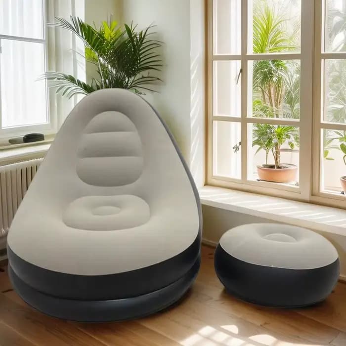 Chaise longue gonflable paresseuse, canapé floqué en Pvc avec tabouret de pied, canapé d'air pliable