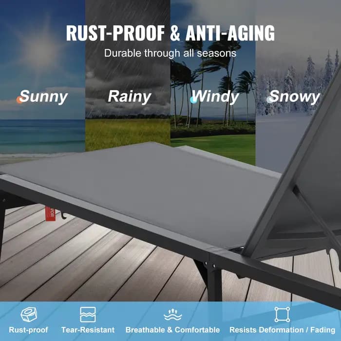 SucceBuy Chaise longue extérieure en aluminium Patio LoungeFolding Pool Lounge inclinable entièremen