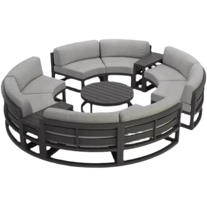 Grey Aluminum Outdoor Garden Furniture Set Luxury Courtyard Leisure Sofa Coffee Table Combination fo