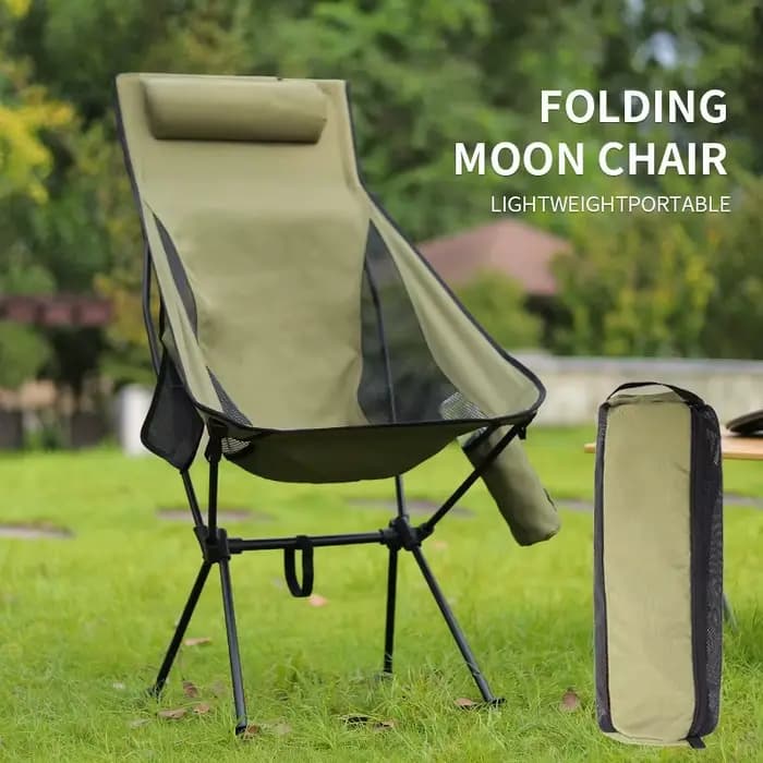 Chaise Moon, chaise pliante inclinable d'extérieur, chaise de pêche, sac porte-gobelet avec coussin, trois couleurs au choix