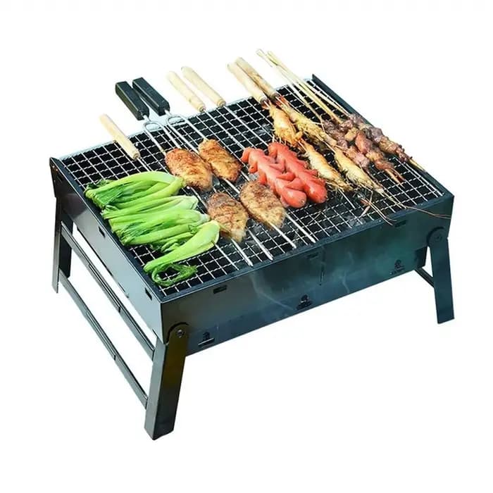 1 Ensemble de Barbecue au Charbon de Bois Portable Pliable en Acier pour Grillades en Extérieur
