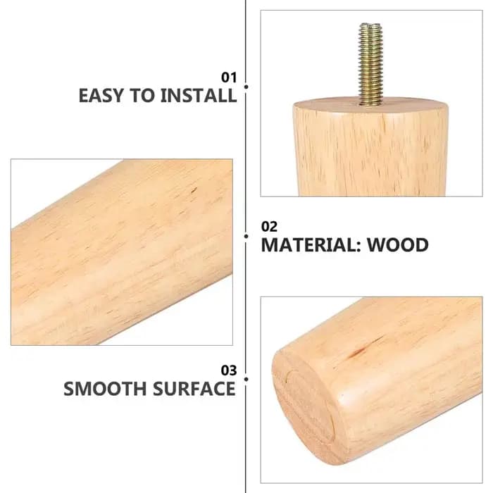 4 pièces pieds de meubles en bois massif hauteur 10/12/15CM droit robuste conique canapé-lit armoire