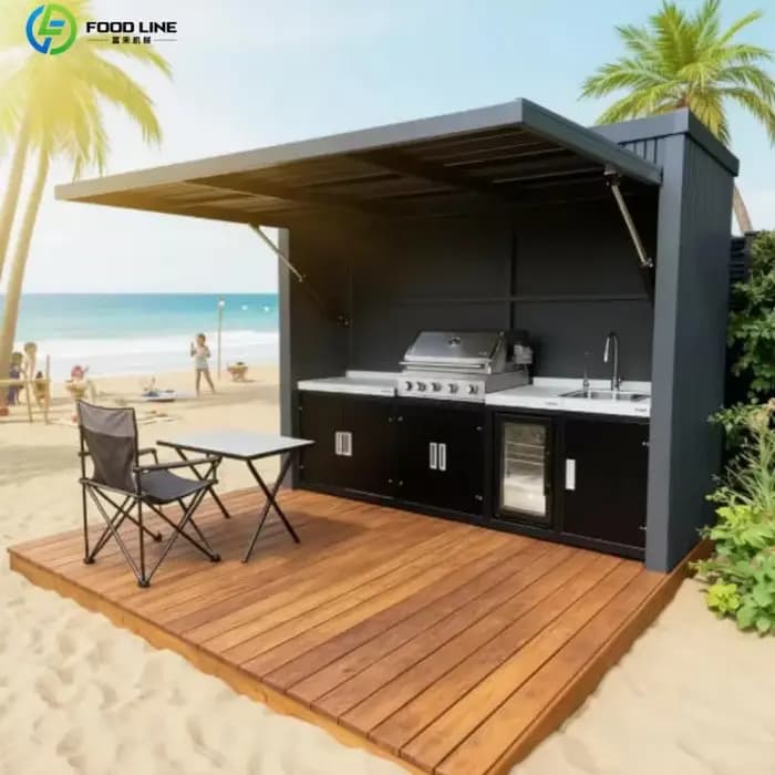 Meubles de cuisine d'extérieur modernes de luxe en acier inoxydable pour barbecue