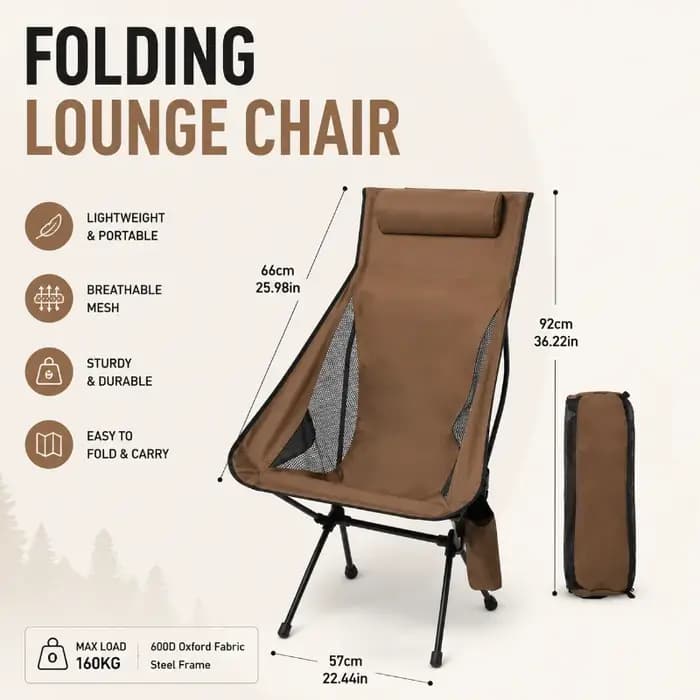 Chaise pliable en alliage d'aluminium, design confortable avec appui-tête, siège léger pour la pêche et les voyages en plein air