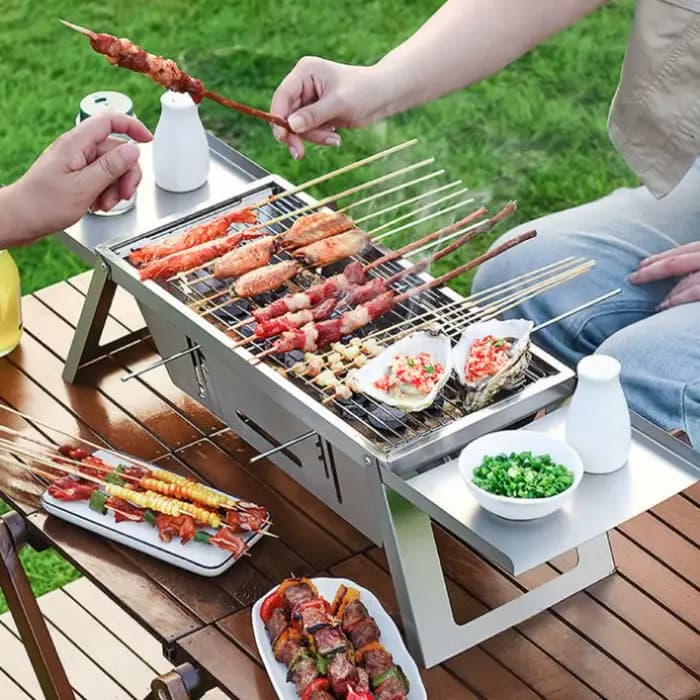 Réchaud de barbecue pliable en acier inoxydable portable Réglage de la chaleur réglable Grille