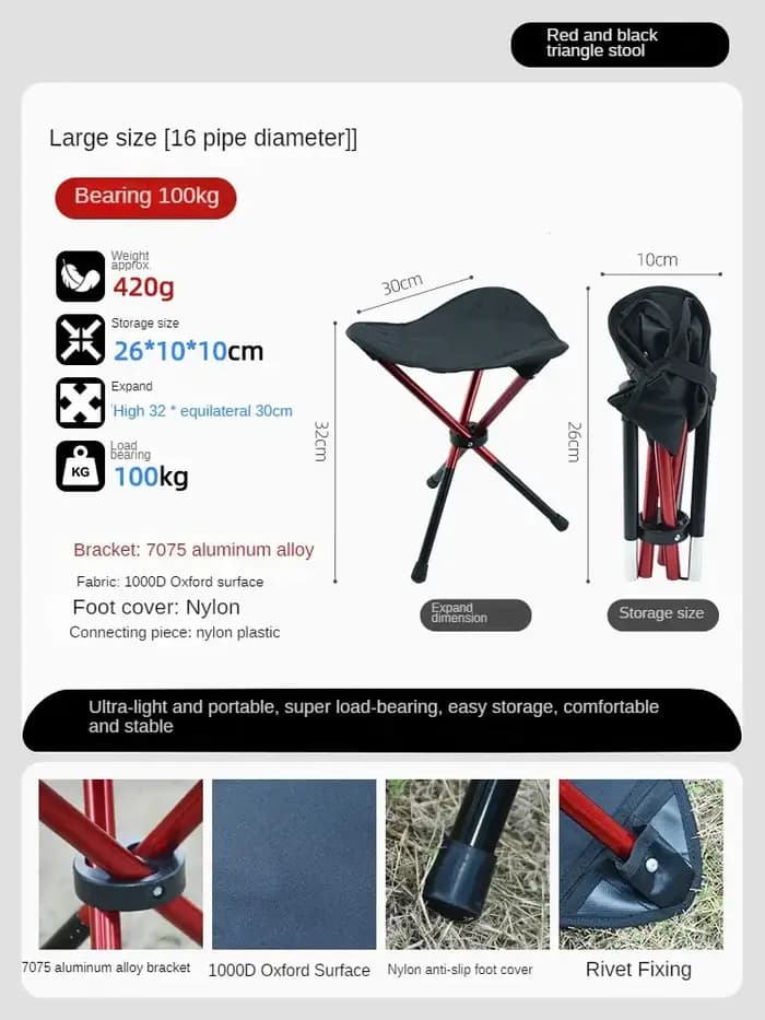 Tabouret pliant triangulaire portatif extérieur d'alliage d'aluminium épais