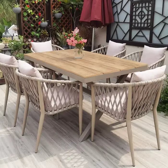 Table à manger et chaise en corde tissée pour Restaurant de jardin nordique, ensemble de meubles d'e