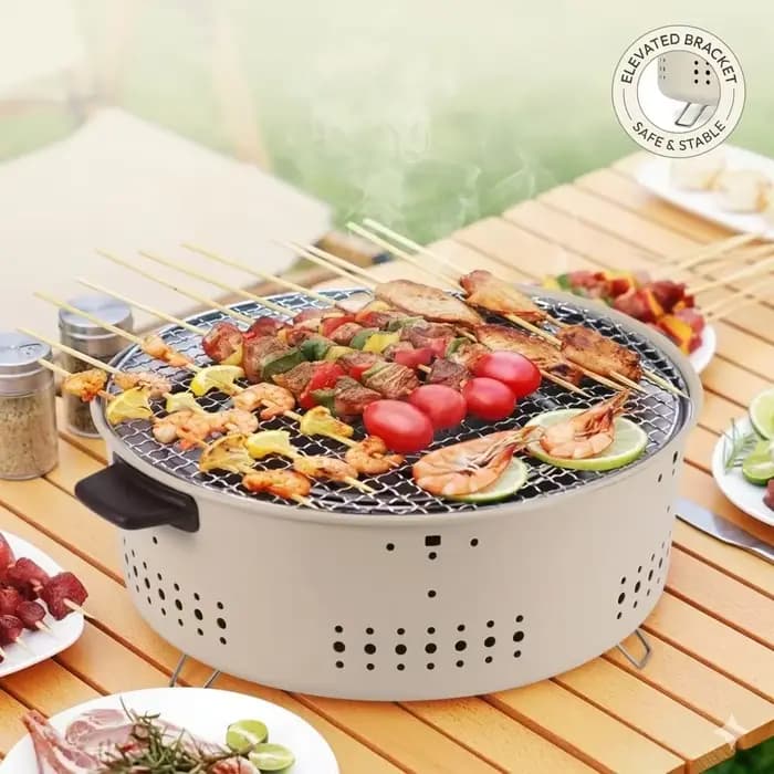 Barbecue portable coréen au charbon de bois, réchaud en acier inoxydable, barbecue rond antiadhésif pour le camping en plein air