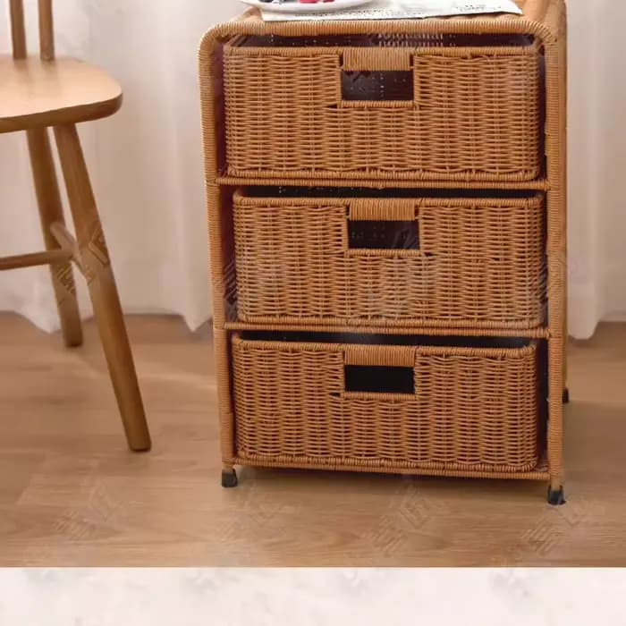 Armoire de rangement à trois niveaux de Style rotin, maison, salon, jardin extérieur, chambre à coucher, tiroir de sol, organisateur, armoire de chevet