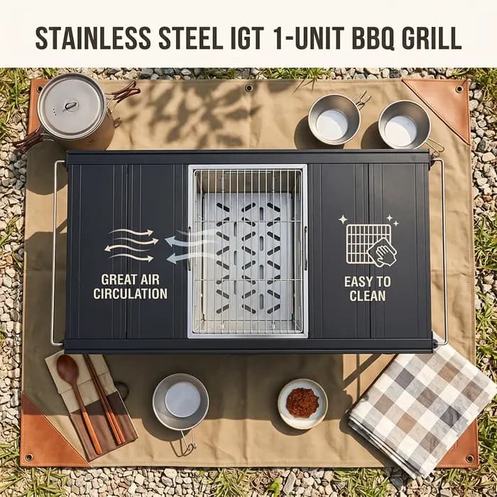 Pandatour Camping 1 Unité Barbecue IGT Pliant Facile à Installer Portable pour la Randonnée, Grille à Charbon en Acier Inoxydable