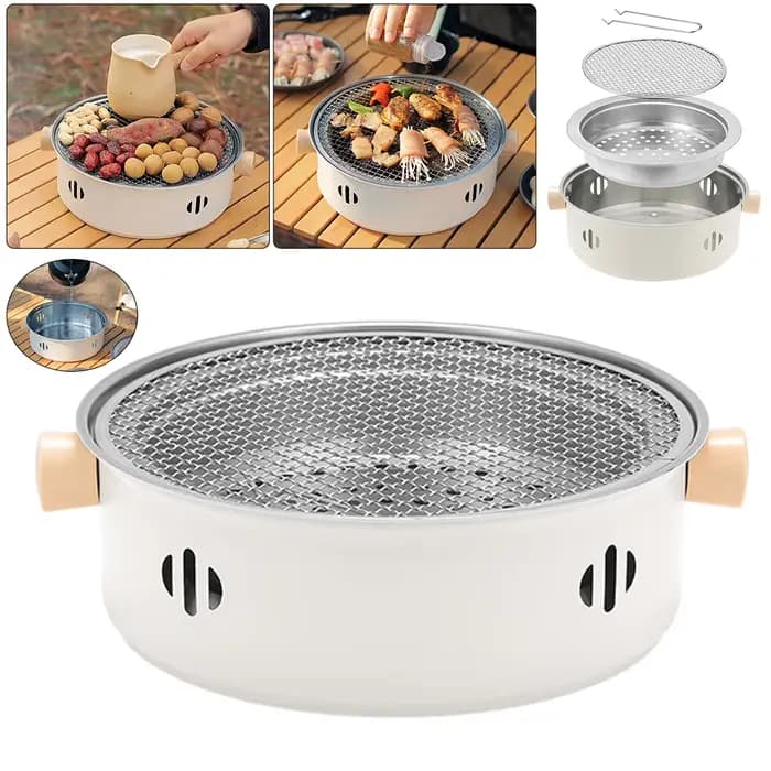 Barbecue au charbon de bois portable, compact, pour table, avec grille, réchaud de camping multifonc