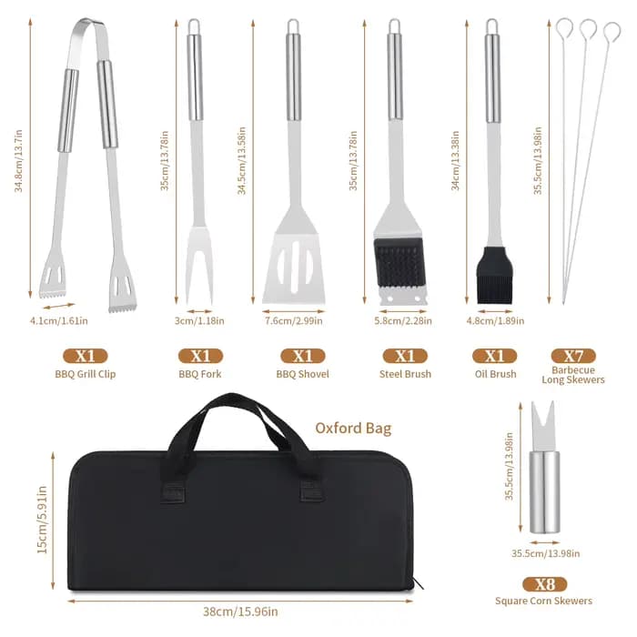 Ensemble de grillades en acier inoxydable pour l'extérieur, ustensiles de cuisine, accessoires de gr