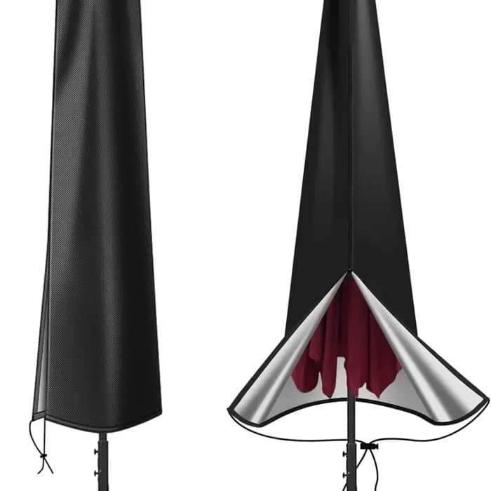 Housse de parasol de patio noire imperméable, résistante au vent et aux UV, avec fermeture éclair pour la protection des parasols de jardin en extérieur