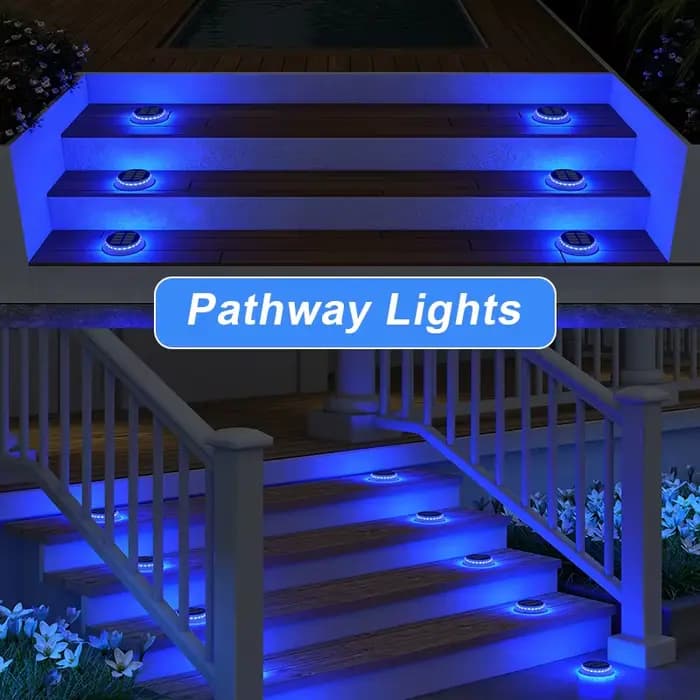 6 paquets de lumières solaires d'allée, lumières de quai solaires bleues, lumières de pont solaires
