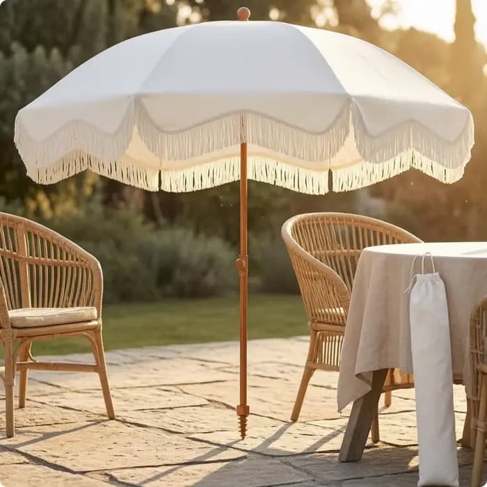 Parasol à franges avec bord festonné