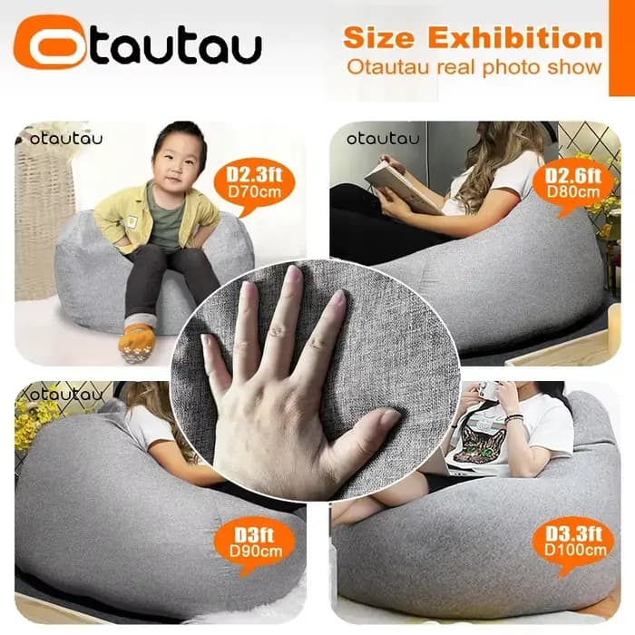OTAUTAU-Grand pouf en coton et lin, housse sans remplissage, siège d'angle, pouf paresseux, chaise d