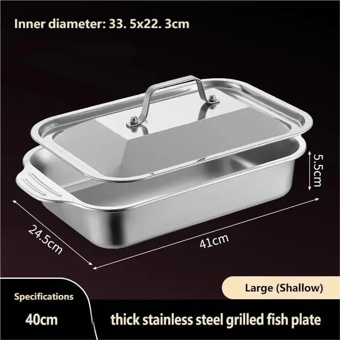 Plateau rectangulaire en acier inoxydable 304 avec couvercle pour poisson grillé et écrevisses