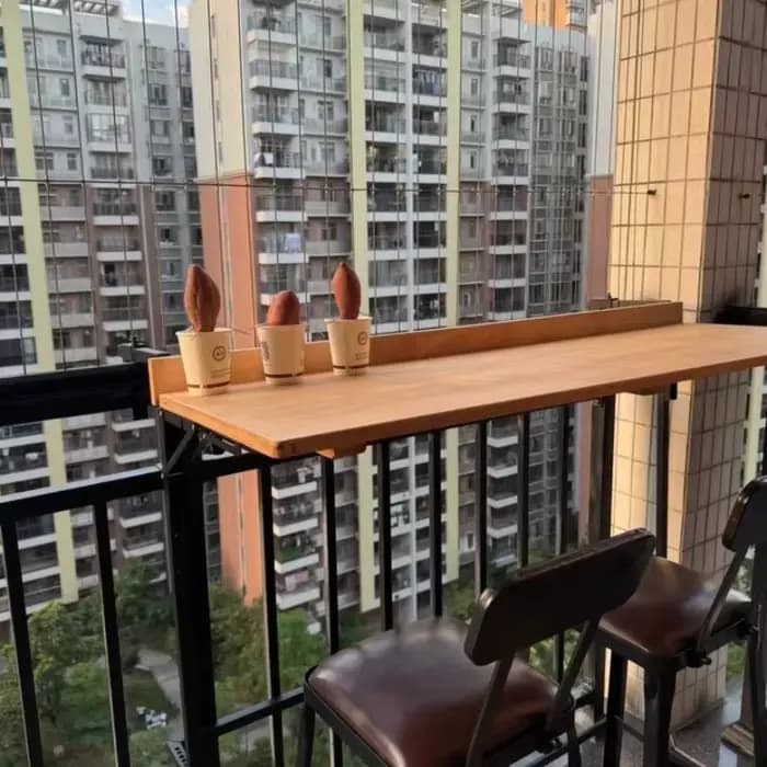 Table de Bar pliable en bois de teck, comptoir de petit déjeuner suspendu, garde-corps robuste pour