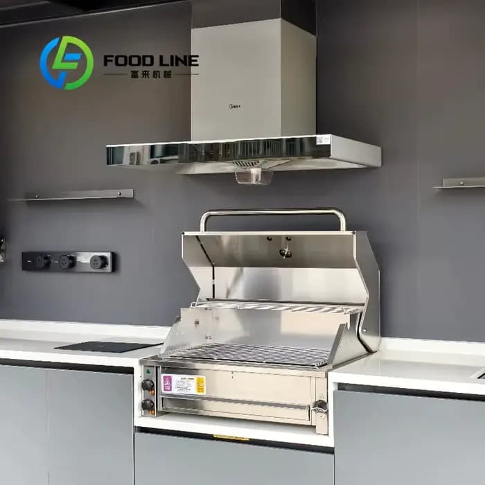 Abri de cuisine extérieur en aluminium en forme de L personnalisé avec comptoir de bar sur le toit