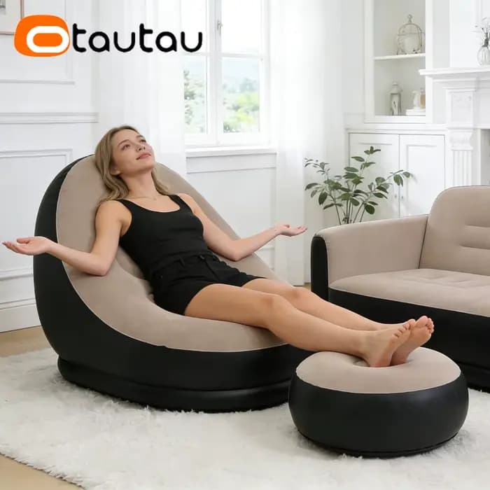 OTAUTAU Chaise Longue Gonflable Extérieure Siège Inclinable Piscine Jardin Plage Portable Canapé de Camping