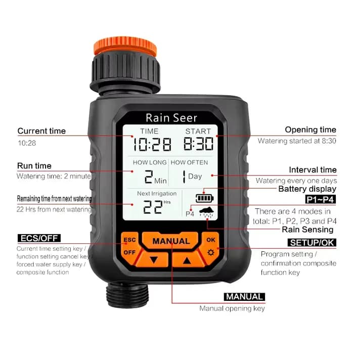 Soudeur grand écran LCD minuterie d'eau étanche IP65 maison jardin irrigation minuterie de pluie sys