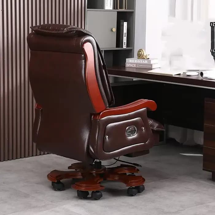 Chaise en cuir première couche peau De vache grande Chaise De Bureau inclinable en bois massif Chais
