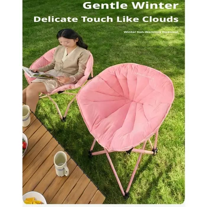 Chaise pliante d'extérieur Shell Chair, design élégant, coussin épais en velours cristal doux, portable pour le camping.